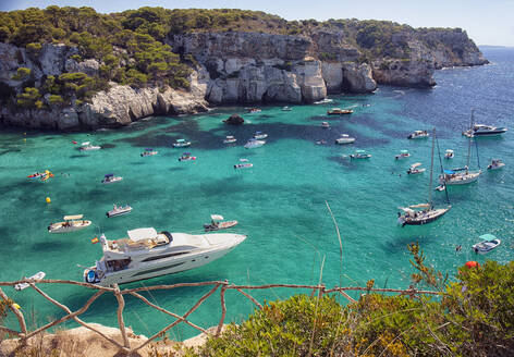 Boats in Cala Mitjana on the island of Menorca - CAVF94024