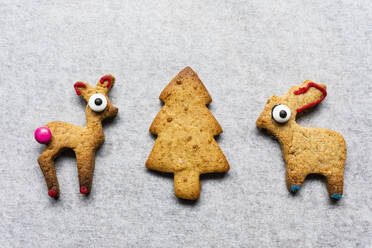 Cute gingerbread reindeer and Christmas tree cookies - FSIF05631