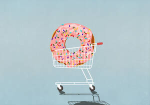 Großer bestreuter Donut im Einkaufswagen - FSIF05656