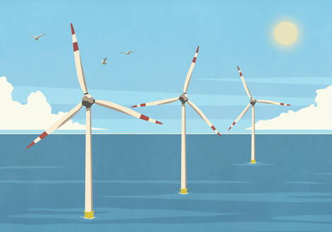 Wind turbines in sunny blue ocean - FSIF05666