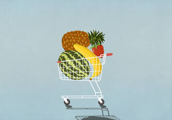 Einkaufswagen voll mit frischem Obst - FSIF05671