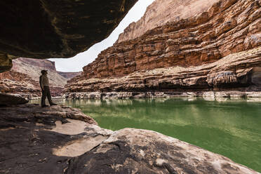 A hiker in Marble Canyon along the Colorado River, Grand Canyon National Park, UNESCO World Heritage Site, Arizona, United States of America, North America - RHPLF19617