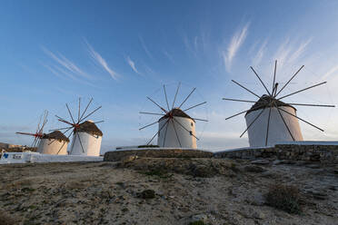 Greece, Mykonos, Horta, Row of windmills - RUNF04330