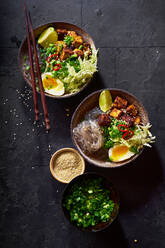 Pikante vegetarische Ramen mit gebratenem Tofu, Chinakohl und Süßkartoffelnudeln - ADSF23364