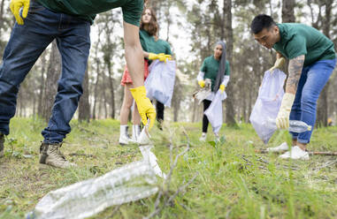 Multi-ethnic volunteers cleaning forest together - JCCMF02189