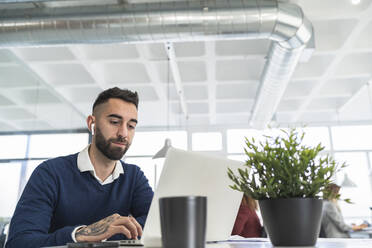 Geschäftsmann mit Laptop im Coworking-Büro - SNF01307