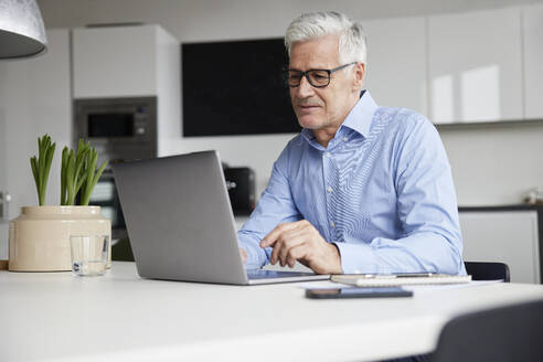 Geschäftsmann mit Laptop bei der Arbeit im Büro - RBF08083