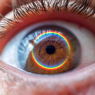 Rainbow on the brown eye, man eye - CAVF94049