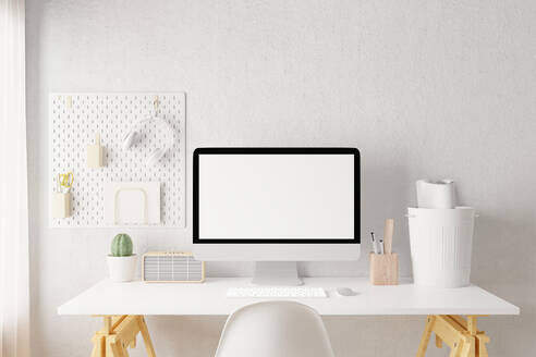 Workspace with mockup blank screen laptop computer. - CAVF94085