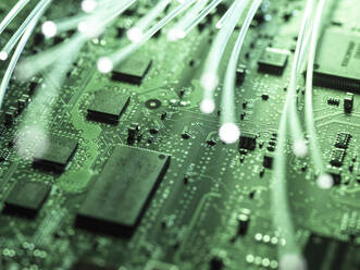 Illuminated fiber obtics on green circuit board - ABRF00881