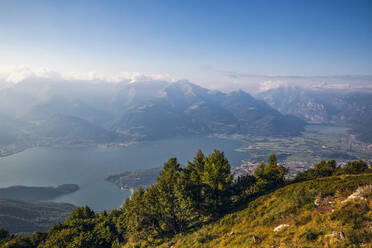 Italy, Lombardy, Panoramic view from summit of Monte Legnoncino on Lake Como - MAMF01780