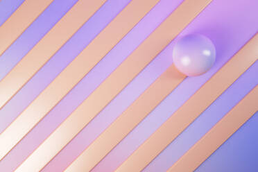 3D illustration of sphere against orange and pink striped pattern - JPSF00190