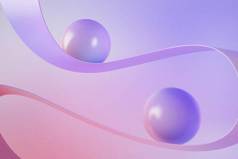 3D illustration of purple and pink spheres sliding - JPSF00192