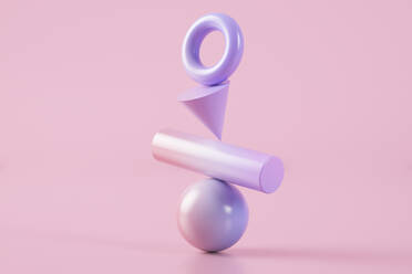 3D illustration of pink and purple balancing shapes - JPSF00205