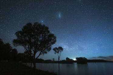 Neuseeland, Nordinsel, Rotorua, Lake Okareka bei sternenklarer Nacht - WVF01882