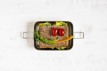 Vegetable with sandwich on stainless steel lunch box - OJF00467