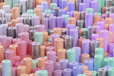 Dreidimensionales Muster aus Reihen von pastellfarbenen Zylindern - JPSF00225