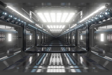 Three dimensional render of futuristic corridor inside spaceship or space station - SPCF01380