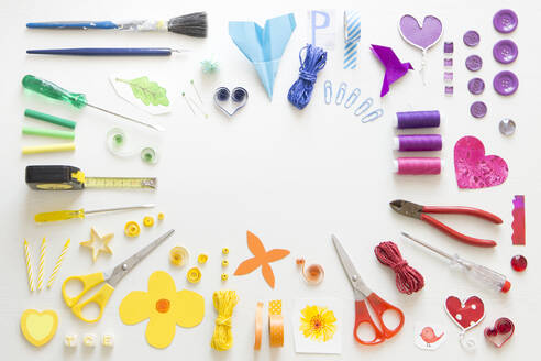 Colorful arrangement of various tools and sewing items - CMF00889