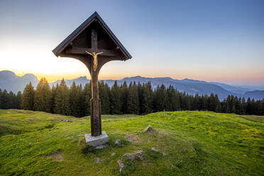 Summit cross in Allgau Alps at sunset - DLF00069