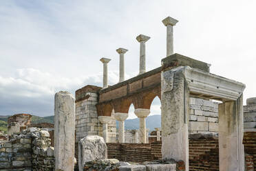 Turkey, Izmir Province, Selcuk, Columns in ancient ruins of Basilica of Saint John - TAMF02991