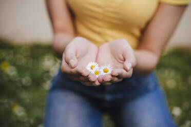 Woman holding flowers in hands - EBBF03701