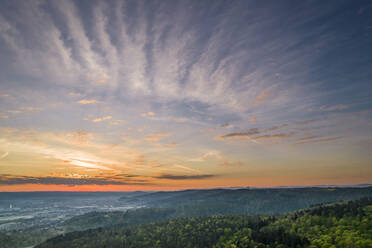 Germany, Baden Wurttemberg, Scenic sky over Swabian forest at sunrise - STSF02965