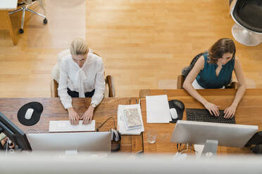 Young female entrepreneurs using computer while working together in office - DIGF15489