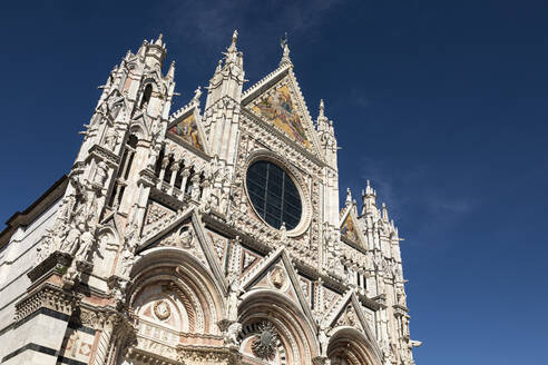 Italien, Provinz Siena, Siena, Verschnörkelte Fassade des Doms von Siena - FCF01968