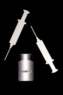 2D-Papierausschnitte von leeren Spritzen und Impfstoffflaschen - AWDF00761