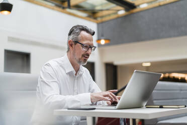 Geschäftsmann arbeitet am Laptop im Büro - DIGF15779