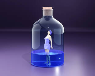 Dreidimensionales Rendering einer Frau, die in einer großen Flasche gefangen ist - SPCF01408