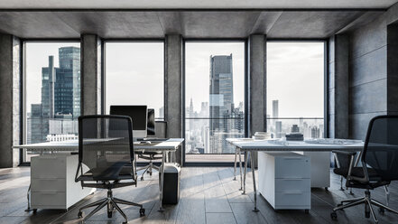 Interior of modern office with chairs at desk - SKGF00023
