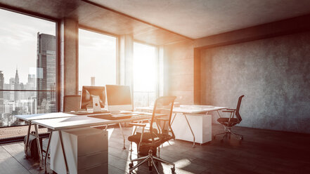 Interior of office with sunlight streaming through window - SKGF00025