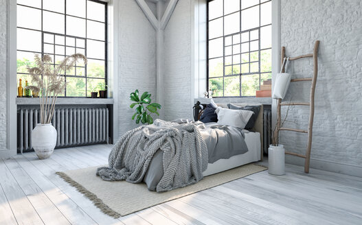 Decken auf dem Bett in einer modernen Wohnung - SKGF00041