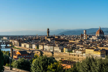 Aerial view in afternoon sun of Florence from Piazzale Michelangelo, Tuscany, Italy, Europe - RHPLF19789