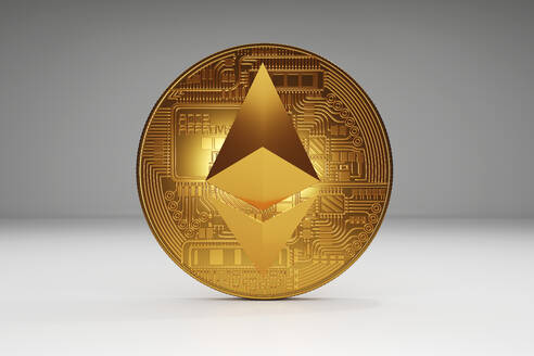 Three dimensional render of gold Ethereum coin - SPCF01457