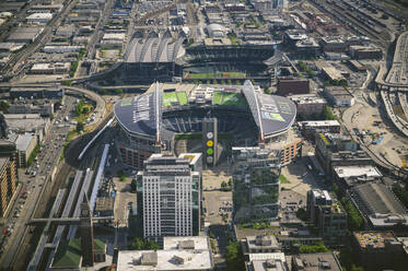 Die Stadien der Seahawks und Mariners in Seattle von oben - CAVF94533