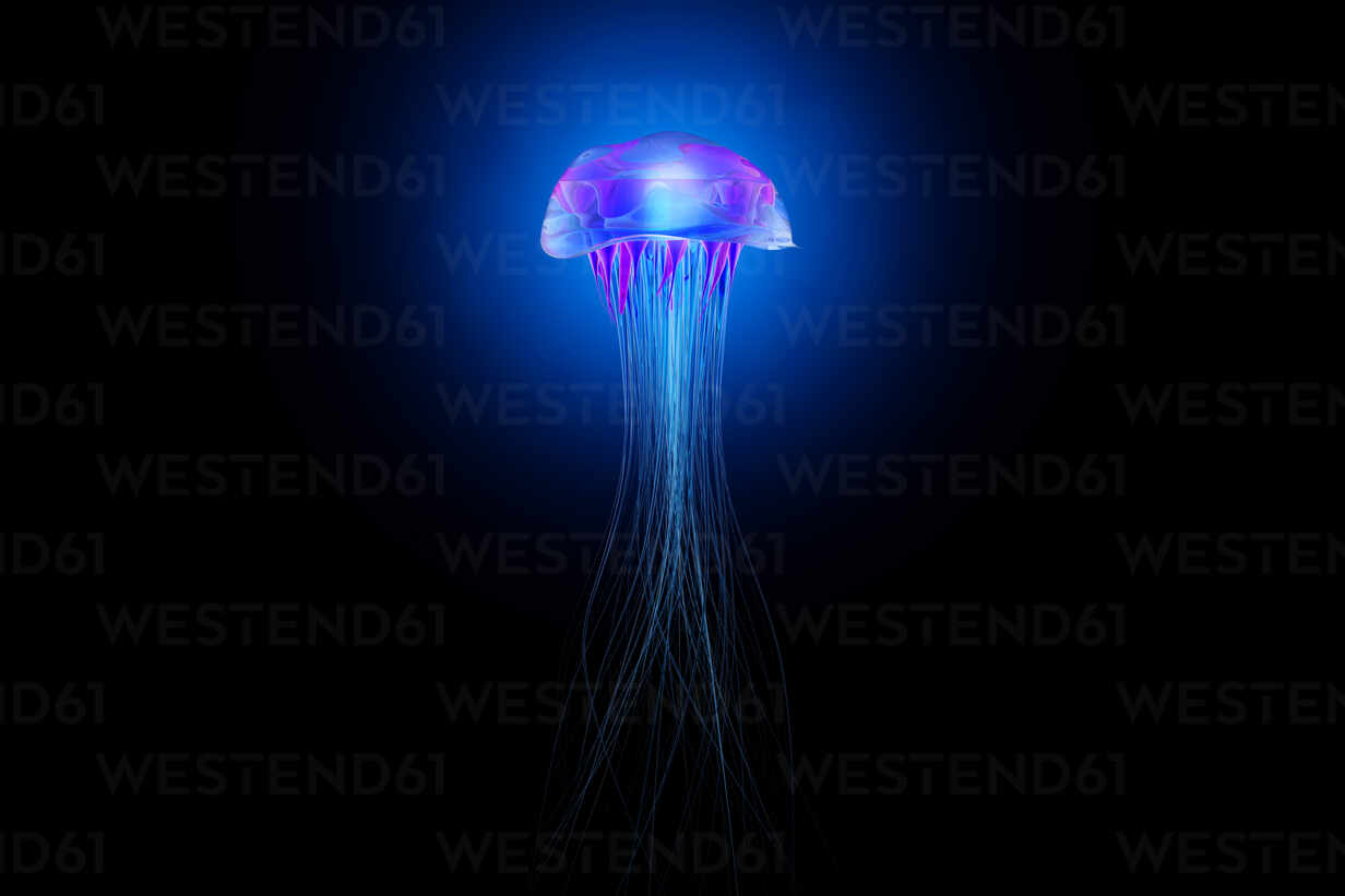 Three dimensional render of glowing jellyfish stock photo