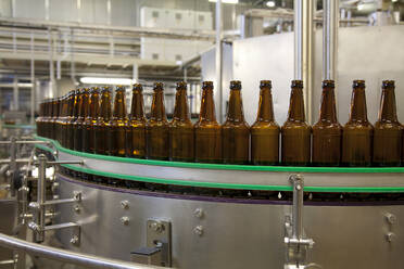Bierabfüllanlage, Reihen von Flaschen, automatisierter Prozess - MINF16289