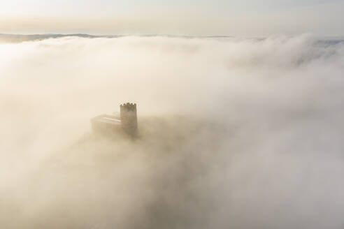 Brentor Church surrounded by morning mist in autumn, Dartmoor, Devon, England, United Kingdom, Europe - RHPLF19949