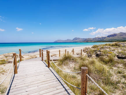 Jetty to S'Arenal Beach, Alcudia Bay, Son Serra de Marina, Mallorca (Majorca), Balearic Islands, Spain, Mediterranean, Europe - RHPLF20044