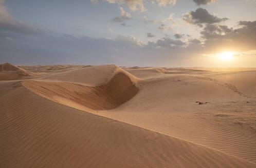 Sanddünen bei Sonnenuntergang in der Wüste Wahiba Sands, Oman, Naher Osten - RHPLF20066