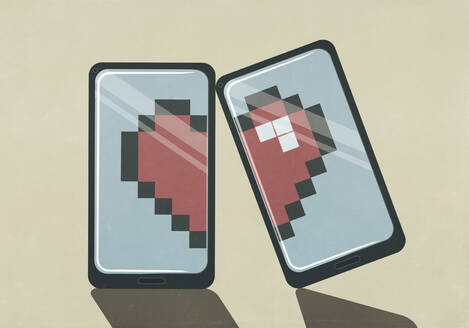 Pixelated broken heart on smart phone screens - FSIF05722