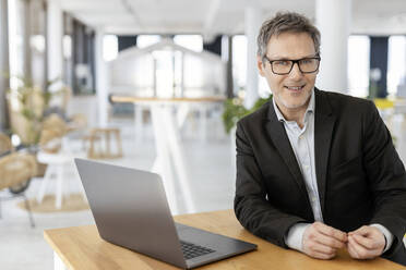 Male professional with laptop sitting at office - PESF03017