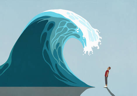 Man facing huge ocean tidal wave - FSIF05818