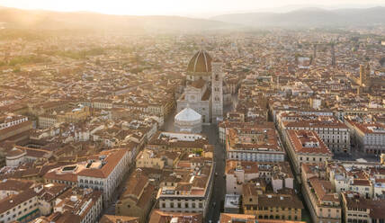 Aerial view of Florence cathedral during sunrise, Florence, Italy. - AAEF09601