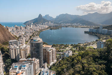 Aerial View Of Apartment Buildings In Copacabana, Ipanema And Lagoa, Mountains In Distance, Rio De Janeiro, Brazil - AAEF09669