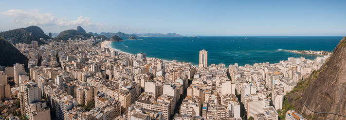 Aerial Panoramic View Of Buildings In Copacabana And Atlantic Ocean In Rio De Janeiro, Brazil - AAEF09670