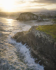 Aerial View Of Coastal Cliffs And Seaside Rock Formations At Sunset, Torres, Rio Grande Do Sul, Brazil. - AAEF09682